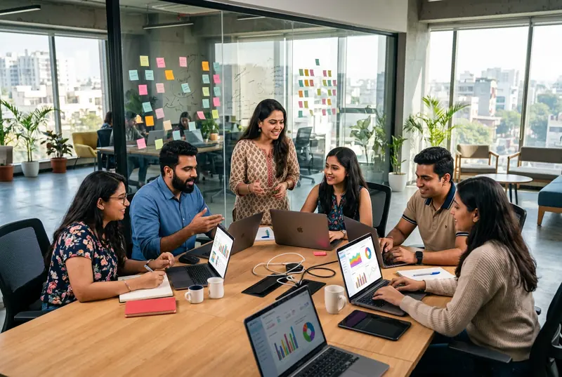 Marketing team planning a social media content calendar